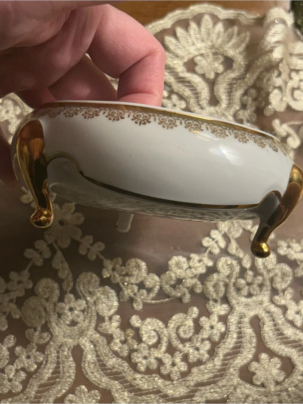 Limoges Porcelain hand painted porcelain French Antique Dish with gold trim.